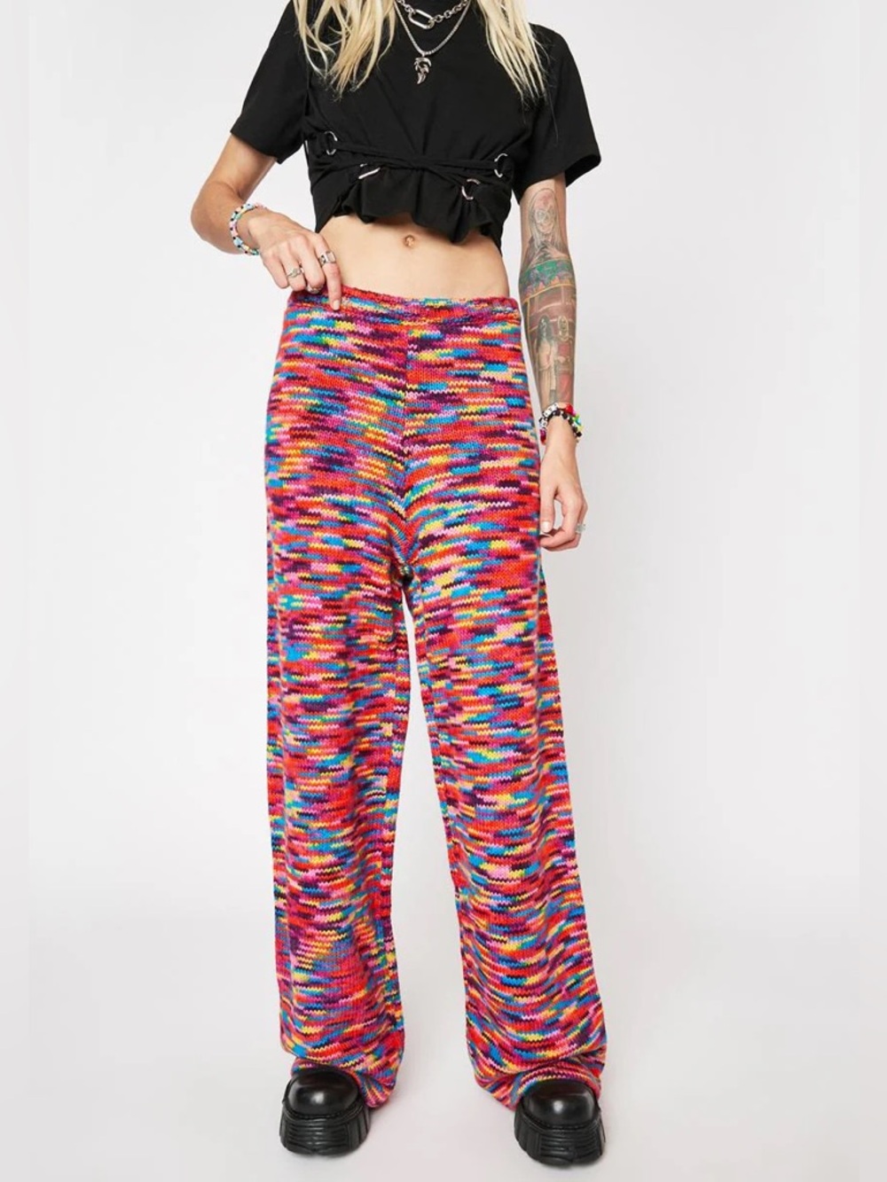 The Ragged Priest Space Dye Wide Leg Knit Pants